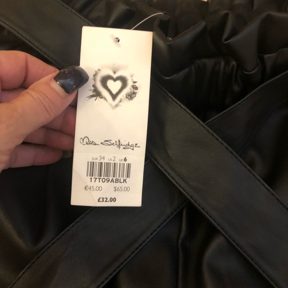 Miss Selfridge paper bag vegan leather pants black size 2 - Picture 3 of 3